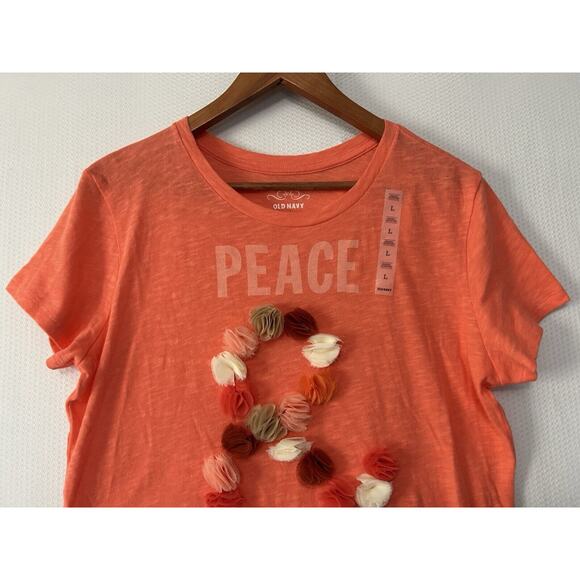 Old Navy Orange Peace Love Floral Lightweight Casual Short Sleeve Tee Large NWT - Picture 3 of 12